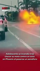 🔥 El joven motociclista no respetó la luz roja y terminó choc@ndo viol3ntamente contra un vehículo. Su motocicleta explotó y las llamas lo envolvieron en segundos. Vecinos corrieron a ayudarlo.