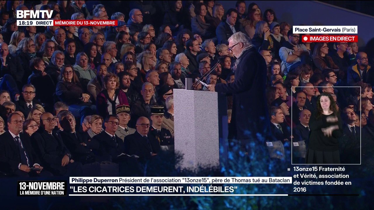 13-Novembre: “Monsieur le Président, merci d’avoir gravé sur le calendrier de la Nation la journée nationale d’hommage aux victimes du terrorisme”, remercie Philippe Duperron, président de l’association de victimes 13onze15 Fraternité et Vérité