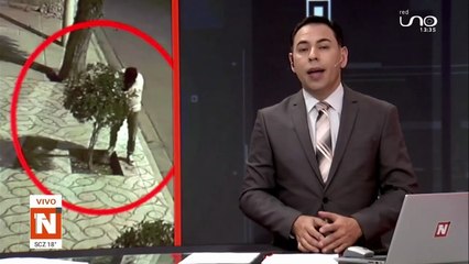 Ebrio desata su furia contra un árbol y termina en el suelo en plena calle de Quillacollo (VIDEO)