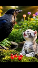 Unbelievable Friendship ❤️ | Crow Helps Hungry Kitten Eat | Heart Touching Animal Story