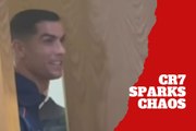 Cristiano Ronaldo’s mischievous peek through a door window sends a press room into frenzy