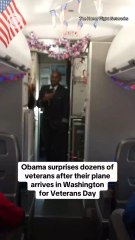 In honor of Veterans Day former President Barack Obama surprised and thanked Korean and Vietnam War veterans that flew in an Honor Flight and had landed in Washington DC over the weekend Obama shook hands with the veterans as they