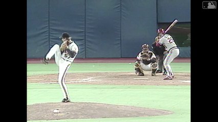 Barry Bonds (PIT) makes a Willie Mays style basket catch to rob Omar Olivares of a hit (9/19/91)