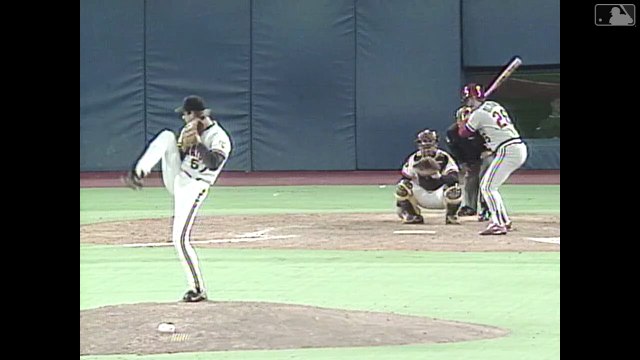 Barry Bonds (PIT) makes a Willie Mays style basket catch to rob Omar Olivares of a hit (9/19/91)