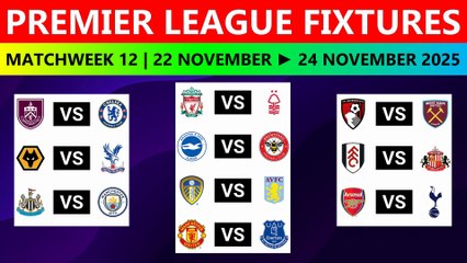 Premier League Fixtures – Matchday 12 (2025/26)