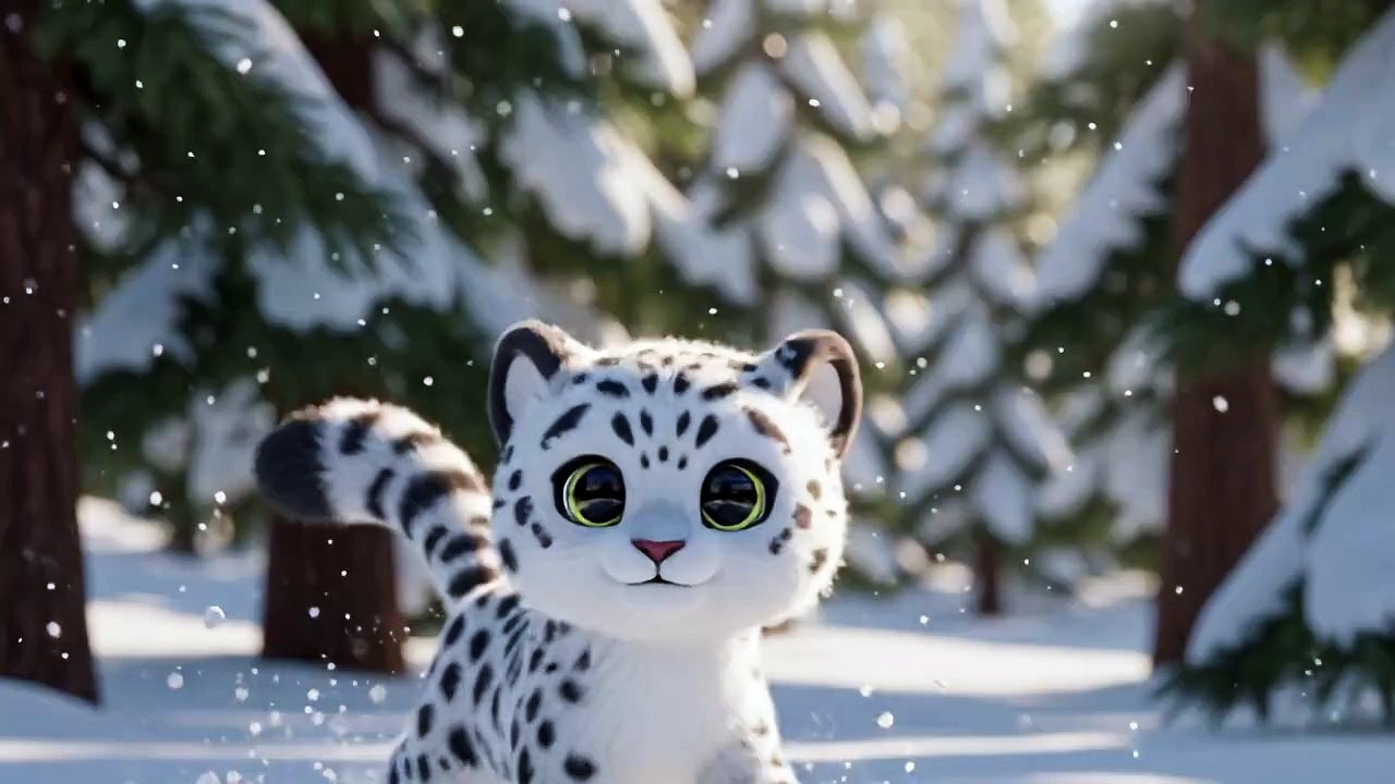 Cat walk in  winter  forest