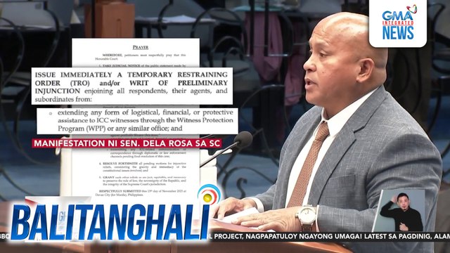 Sen. Dela Rosa, humiling sa Korte Suprema ng TRO para pigilan ang pagsisilbi ng umano'y ICC arrest warrant laban sa kaniya | Balitanghali