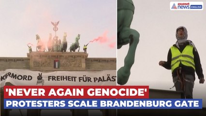 Pro-Palestinian Activists Scale Berlin's Brandenburg Gate, Says 'Never Again Genocide'