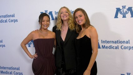Ashley Park, Judy Greer, and Jennifer Garner attend the 2025 International Medical Corps Annual Awards red carpet