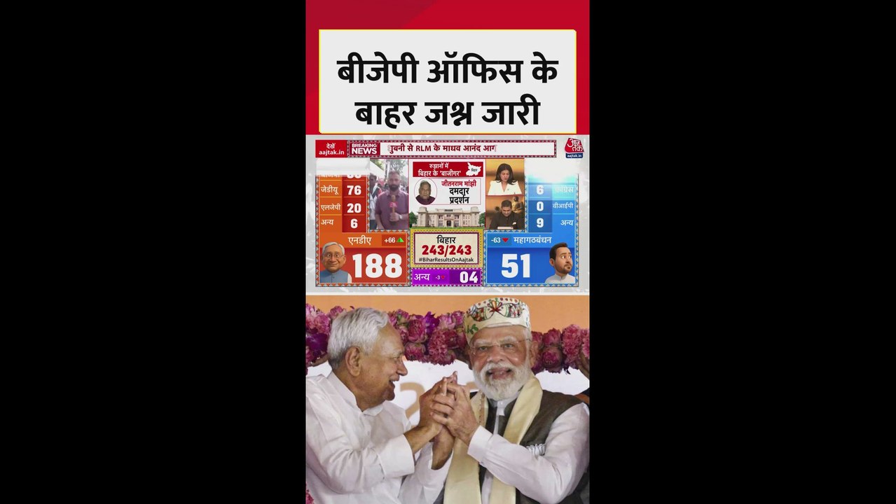 बिहार में NDA को प्रचंड बहुमत, BJP ऑफिस के बाहर जश्न