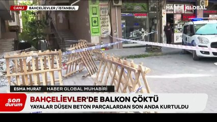 Bahçelievler'de deprem sonrası balkon çöktü, Haber Global ekibi son durumu aktardı