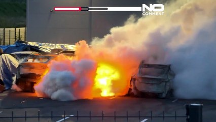 Massive fire at Tesla dealership burns dozens of EVs