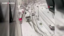 İstanbul'da kar yağışında yollar beyaza büründü, araçlar böyle kaydı