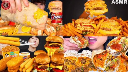 ASMR MUKBANG | CHEESEBURGER & BURRITO | ASMR EATING COMPILATION