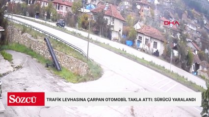 Trafik levhasına çarpan otomobil takla attı: Sürücü yaralandı