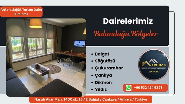Hastanelere Yakınlık Çukurambar Söğütözü Çankaya Ankara Eşyalı Geniş Daireler