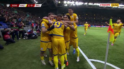 Le futur joueur de Chelsea de 17 ans Dastan Satpaev ouvre le score pour le Kazakhstan face à la Belgique - Foot - Qualif. Coupe du monde