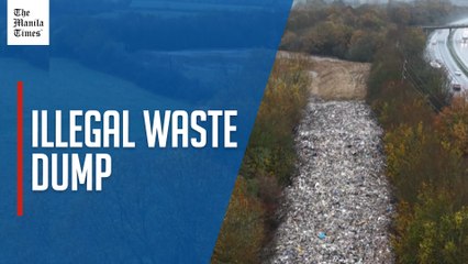 Mountain of illegal waste dumped in field in small English village