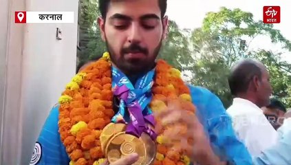 निशानेबाज वर्ल्ड चैंपियन सम्राट राणा का करनाल में ग्रैंड वेलकम, मिस्र में दो गोल्ड समेत तीन मेडल जीते