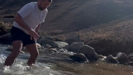 Man tries to record scenic nature video but loses balance and takes a funny fall