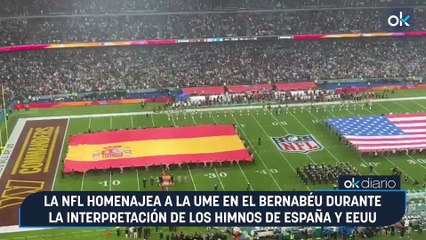 La NFL homenajea a la UME en el Bernabéu durante la interpretación de los himnos de España y EEUU