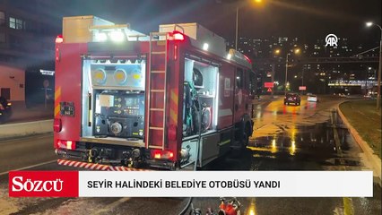 İzmir'de seyir halindeki belediye otobüsü alev alev yandı