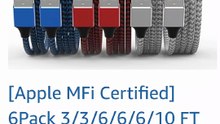 New .Apple MFi Certified] 6Pack 3/3/6/6/6/10 FT iPhone Charger Nylon Braided Fast Charging Lightning Cable