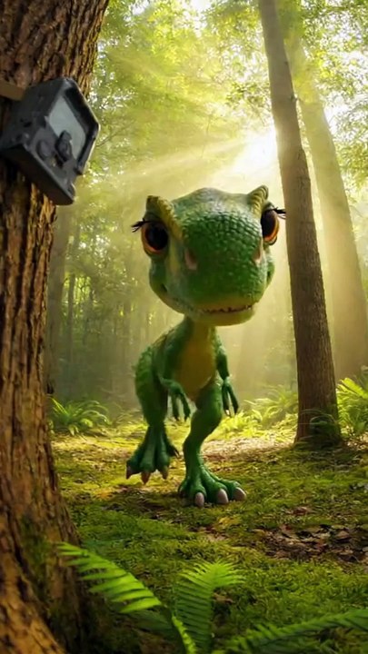 Dinosaur Stalks Hidden Camera in the Jungle