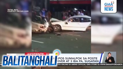 Kotse, nahati matapos sumalpok sa poste ng ilaw at gate; driver at 3 iba pa, sugatan | Balitanghali