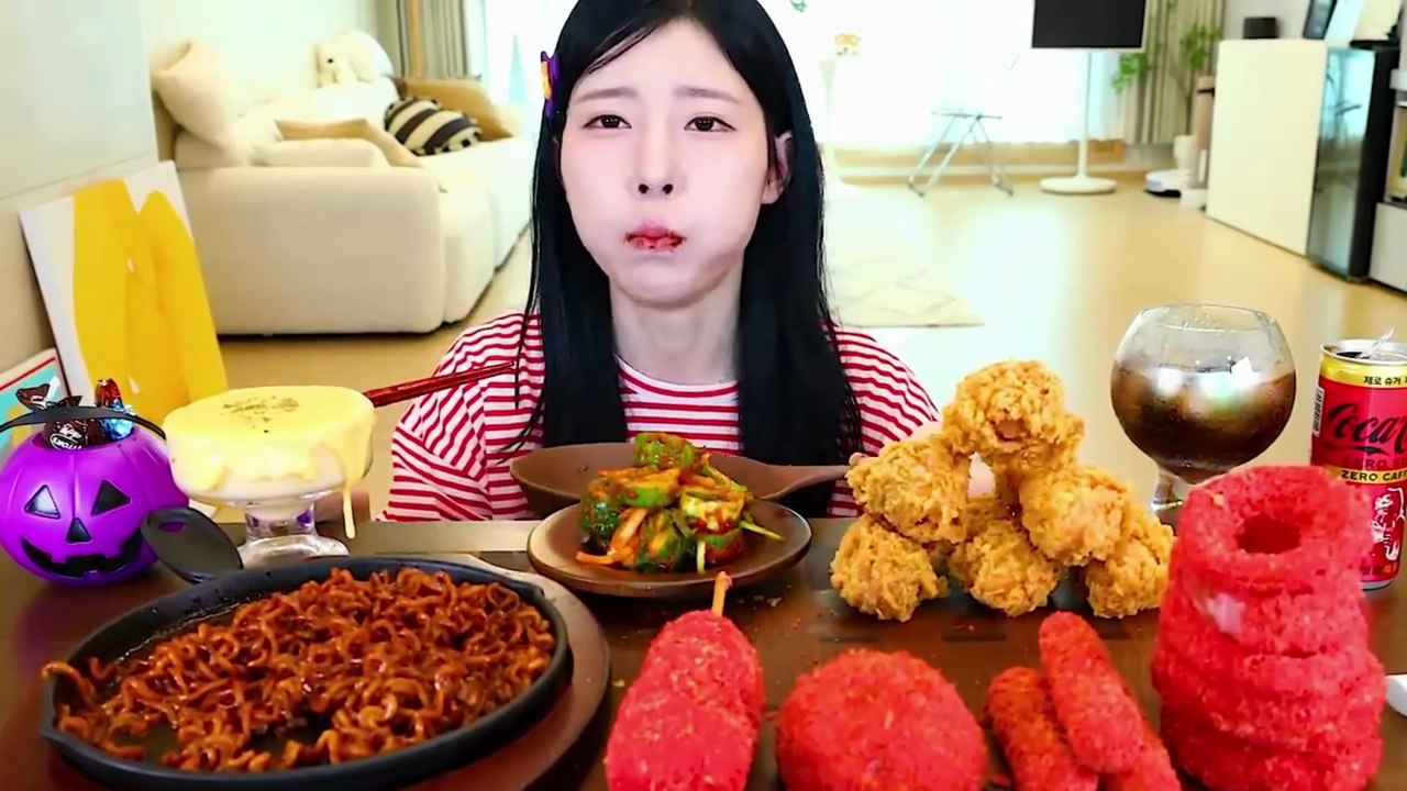 ASMR MUKBANG Cheetos party! Kielbasa Sausage, Black bean Noodles, Fried Chicken, Cheese ball.