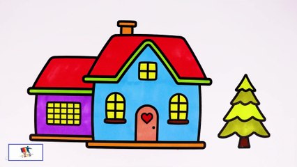 Drawing and Coloring Santa House & Christmas Tree - 2