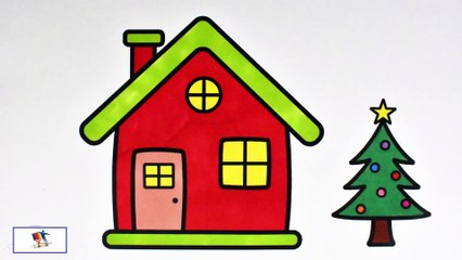 Drawing and Coloring Santa House & Christmas Tree - 3