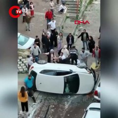 Kağıthane’de çocuklarını okula götürürken kaza yaptı; sokak savaş alanına döndü: 2’si çocuk 4 yaralı