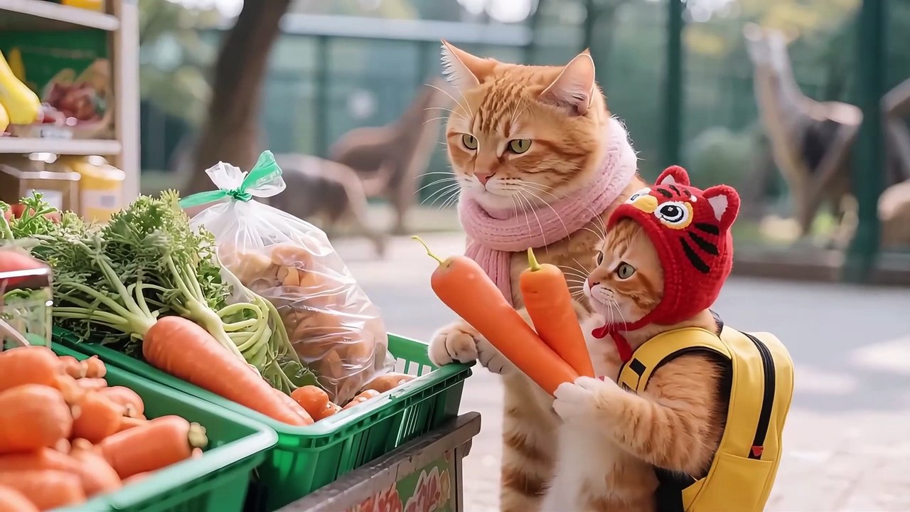 Zoo Day Fun! Tiger-Hat Kitten & Mama Cat Meet a Spitting Alpaca