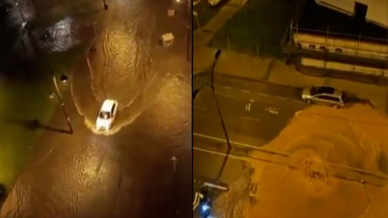 Una célula tormentosa descarga una tremenda tromba sobre Avilés