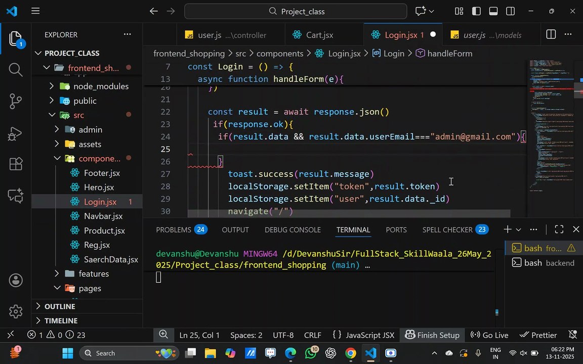 📖 Today’s Class: Building Complete Admin — Add Product (Frontend + Backend) 📅 Skillwaala’s Free Full Stack Web Development Course
