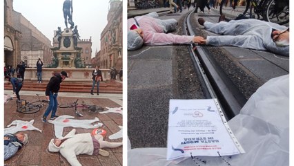 Sicurezza stradale, a Bologna il flashmob contro le vittime per l'alta velocità: sagome bianche sull'asfalto