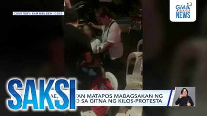 Babae, sugatan matapos mabagsakan ng drone sa ulo sa gitna ng kilos-protesta | Saksi