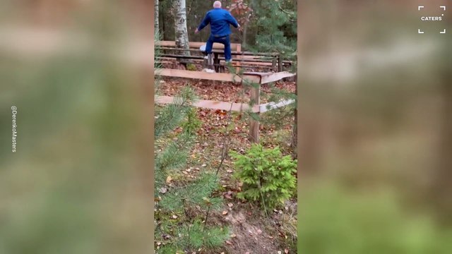 Hilarious Moment Man Falls off a Bench as He Is Chased by a Deer