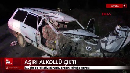 Muğla'da alkollü sürücü, aracını direğe çarptı