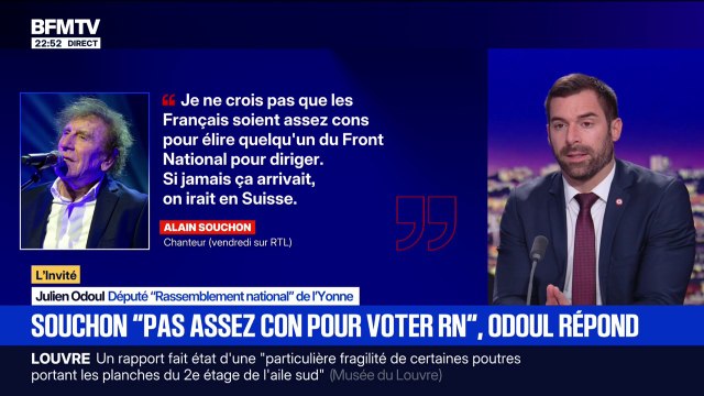 Alain Souchon ne croit pas à un président RN en 2027: pour Julien Odoul, député RN, le chanteur est déconnecté du réel