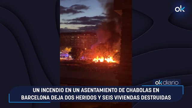 Un incendio en un asentamiento de chabolas en Barcelona deja dos heridos y seis viviendas destruidas