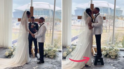 Short Groom Pulls Out Step Stool For First Kiss With Taller Bride | Happily TV