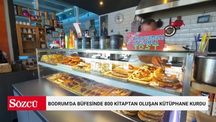 Bodrum'da büfesinde 800 kitaptan oluşan kütüphane kurdu