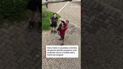 Menino internado recebe visita surpresa de sua cadela em frente a hospital