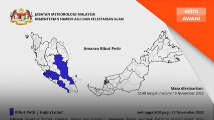 Amaran ribut petir, hujan lebat di tiga negeri