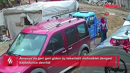 Dengesi kaybolunca böyle devrildi! Üç tekerlekli motosiklet...