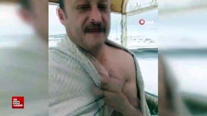 Sivas'ta karlı havada 13 derecelik suya girdi