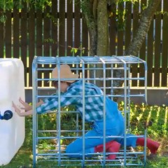 Recycling water storage containers into a backyard shower!