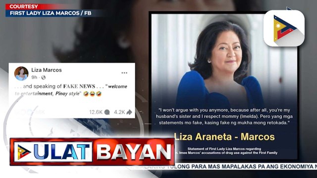 FL liza Marcos, pinabulaanan ang socmed post na umano'y patutsada niya kay Sen. Imee Marcos